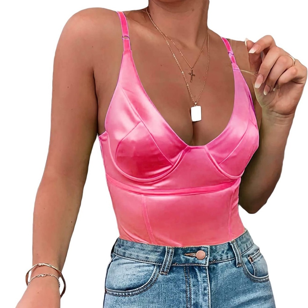 Sexy Deep V Neck Shiny Thong Bodysuit Tank Tip Small